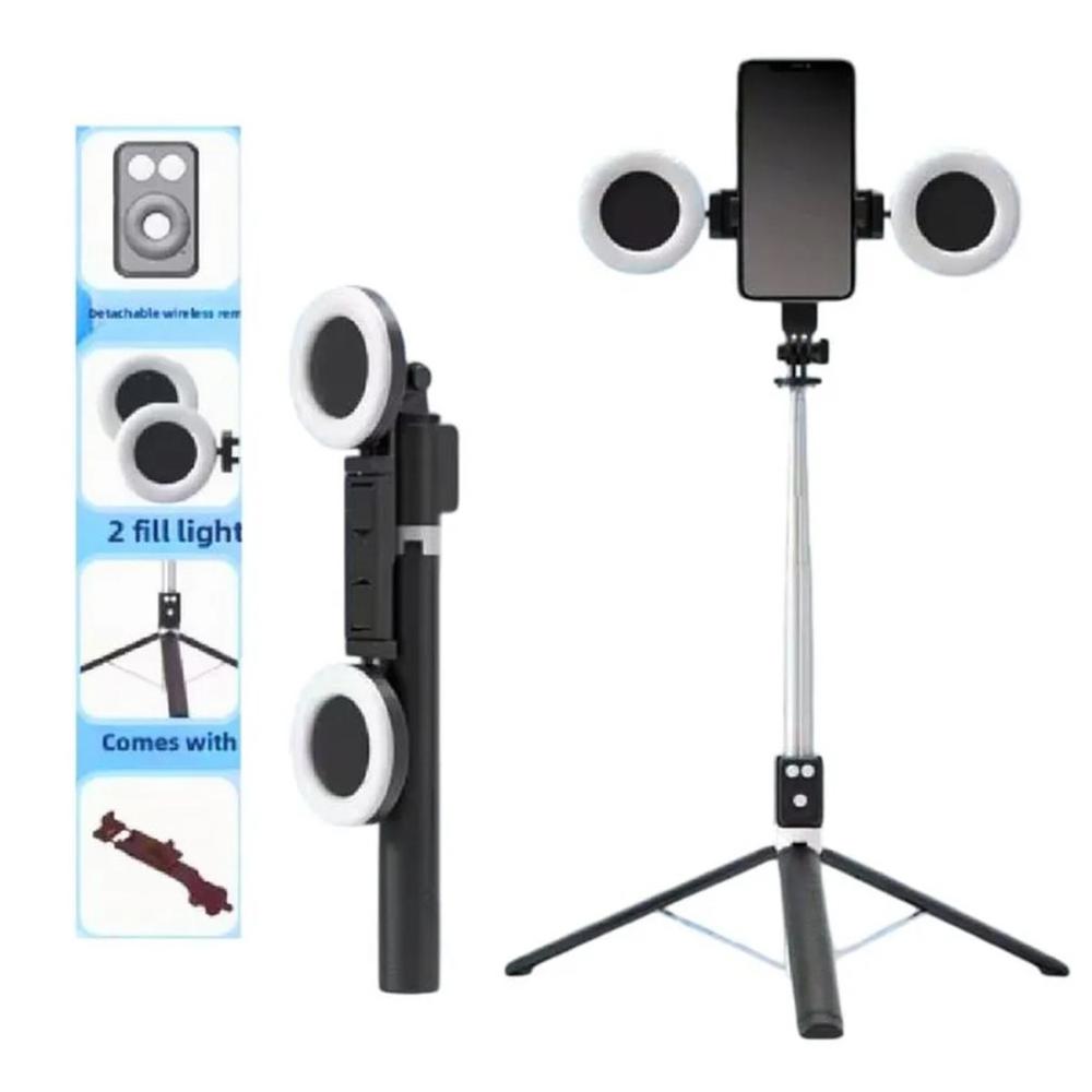Trípode Palo Selfie Stick con Control Bluetooth Doble Aro Luz Led 1. 70 MT