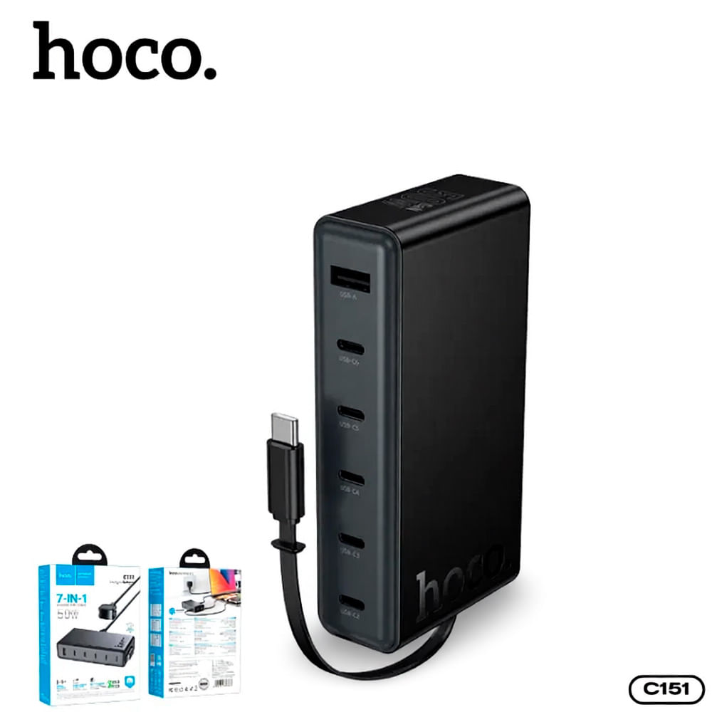 Hoco C151 Cargador Regleta 7 En1 Tipo-c Y Una Usb-a 50w Gan