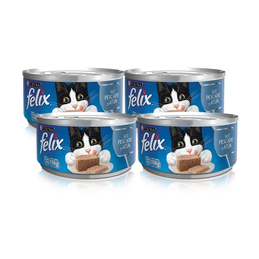 Pack Comida para Gatos FELIX Paté de Pescado y Atún Lata 156g x 4un