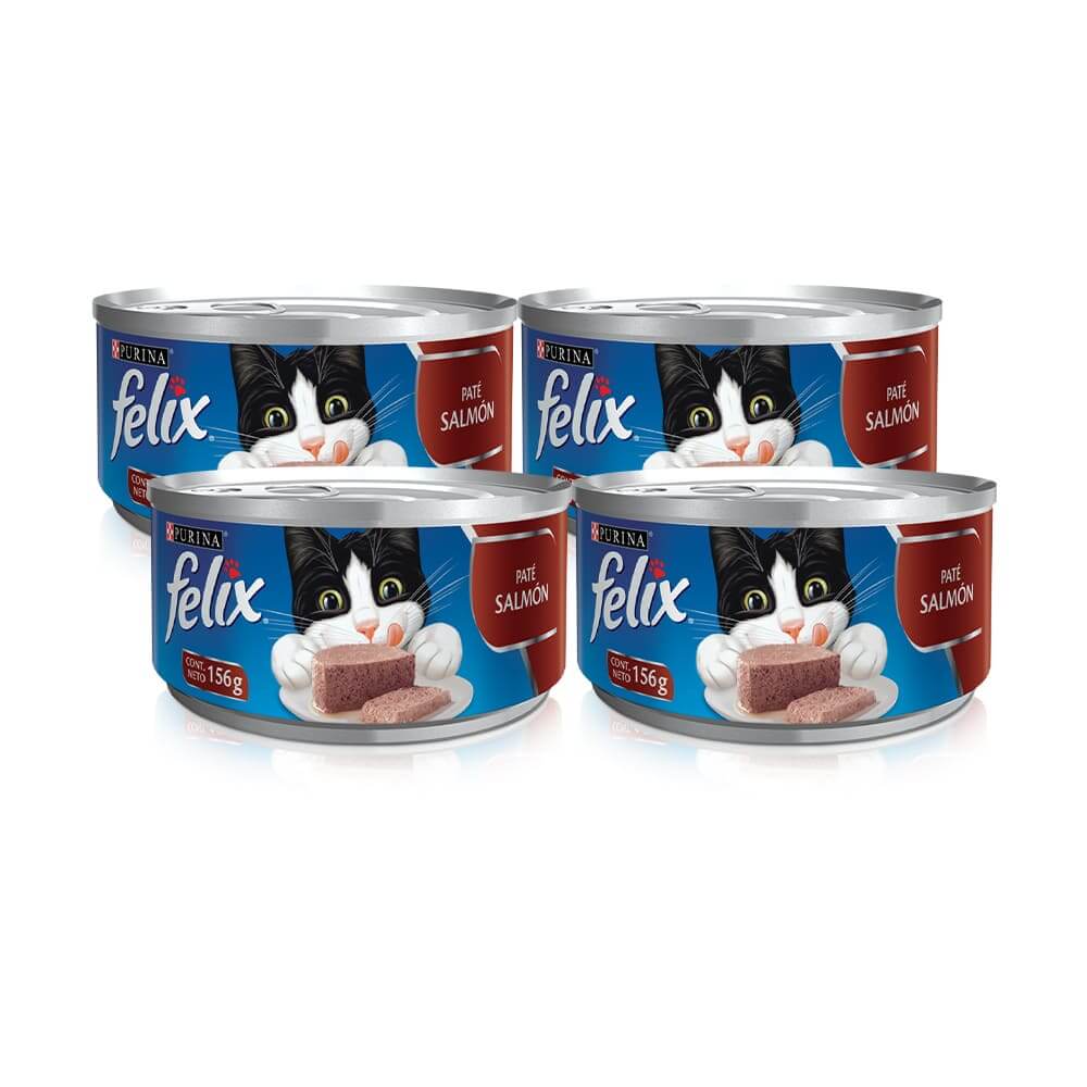 Pack Comida para Gatos FELIX Paté de Salmón Lata 156g x 4un