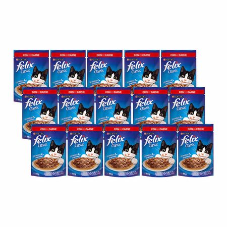 Pack Comida para Gatos FELIX Sensaciones de Carne en Salsa Pouch 85g x 15un