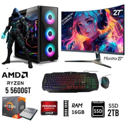 Computadora PC GAMER RYZEN 5 5600GT RAM 16GB DISCO SOLIDO SSD 2TB  MONITOR 27