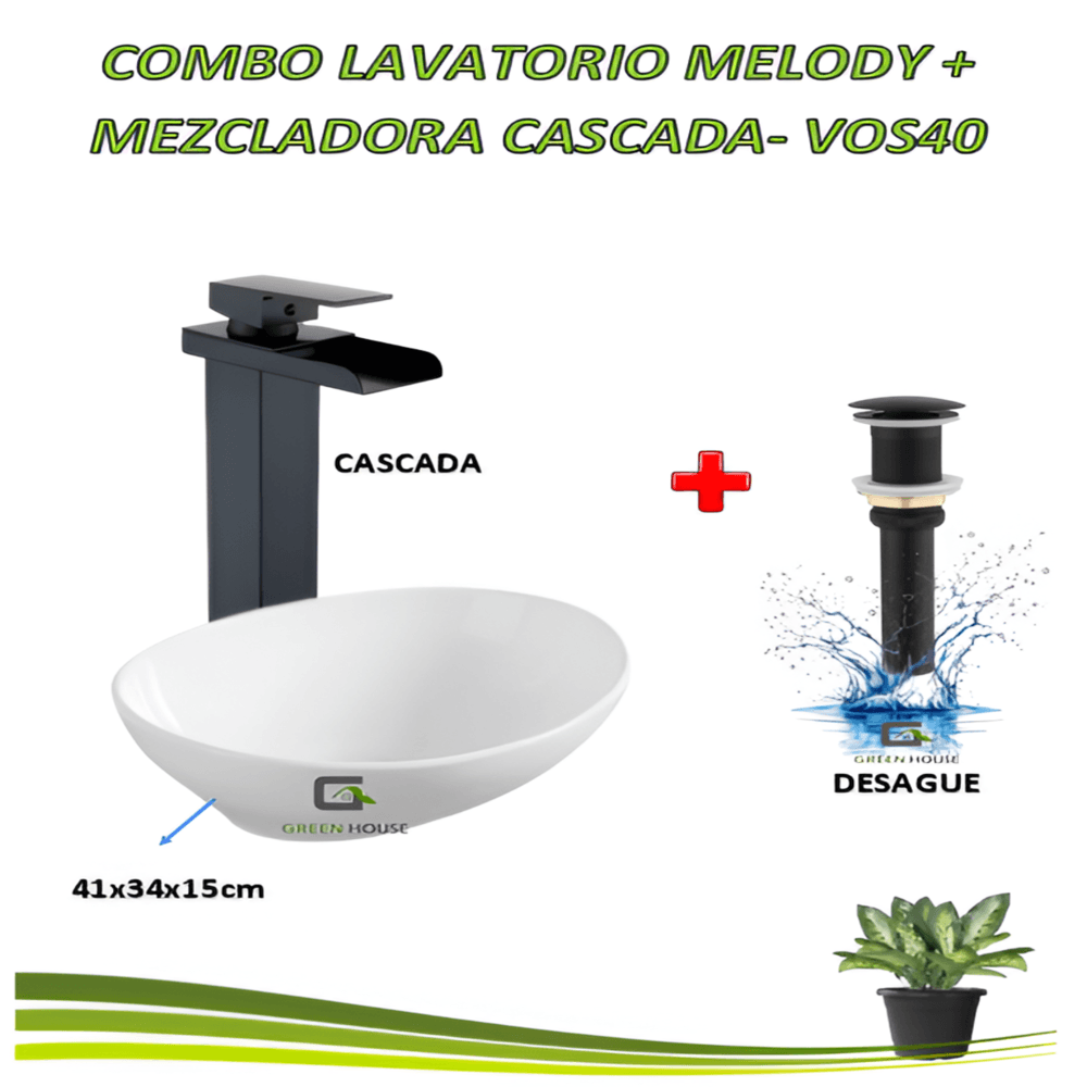 COMBO LAVATORIO MELODY  MEZCLADORA CASCADA VOS40