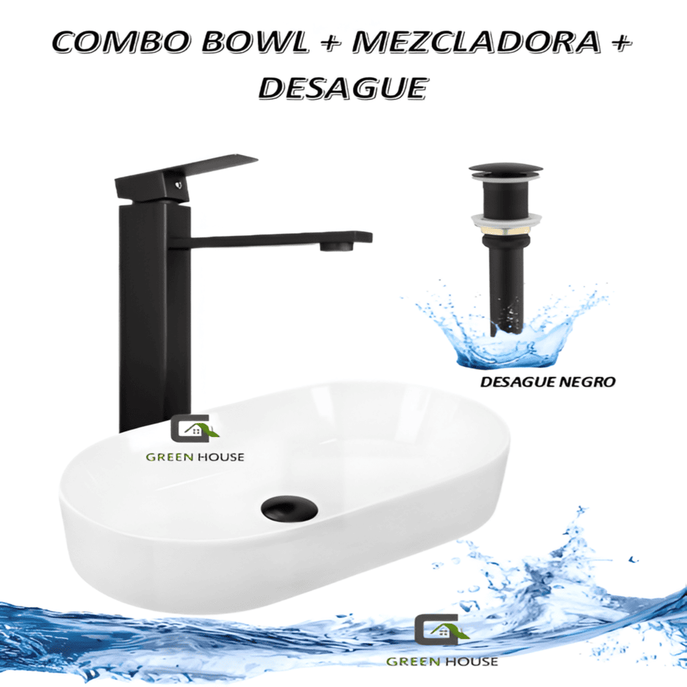 COMBO G1 LAVATORIO ALANA BLANCO MEZCLADORA MONOMANDO NEGRO