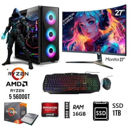 Computadora PC GAMER RYZEN 5 5600GT RAM 16GB DISCO 1TB  MONITOR 27