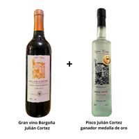 Pack Julián Cortez Pisco Uvina Edición Limitada 500 ml - Vino Borgoña Semi Seco 750 ml