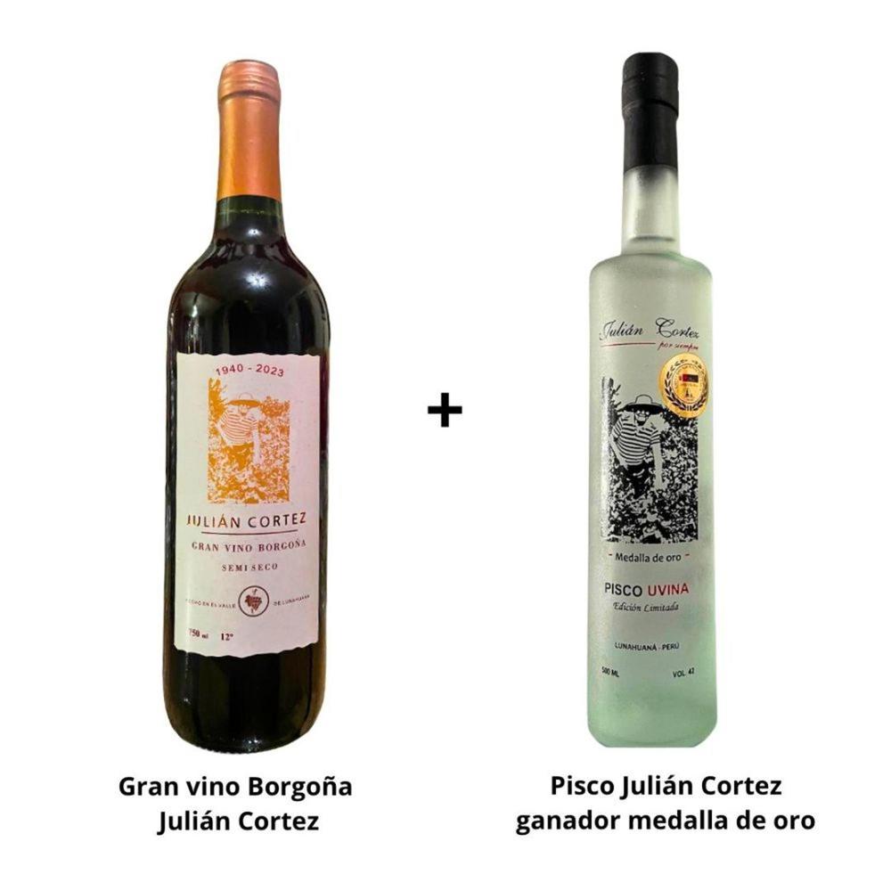 Pack Julián Cortez Pisco Uvina Edición Limitada 500 ml + Vino Borgoña Semi Seco 750 ml