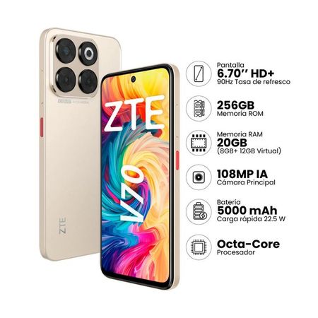 Celular ZTE V70 Blade 8GB + 256 GB DORADO Gris