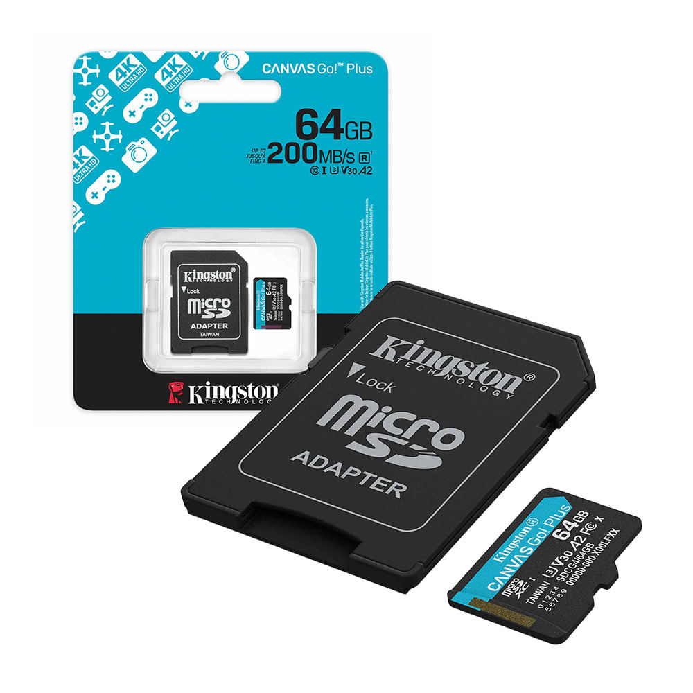 Tarjeta microSDXC Kingston Canvas Go Plus 64GB UHS-I U3 200MBs SDCG464GB