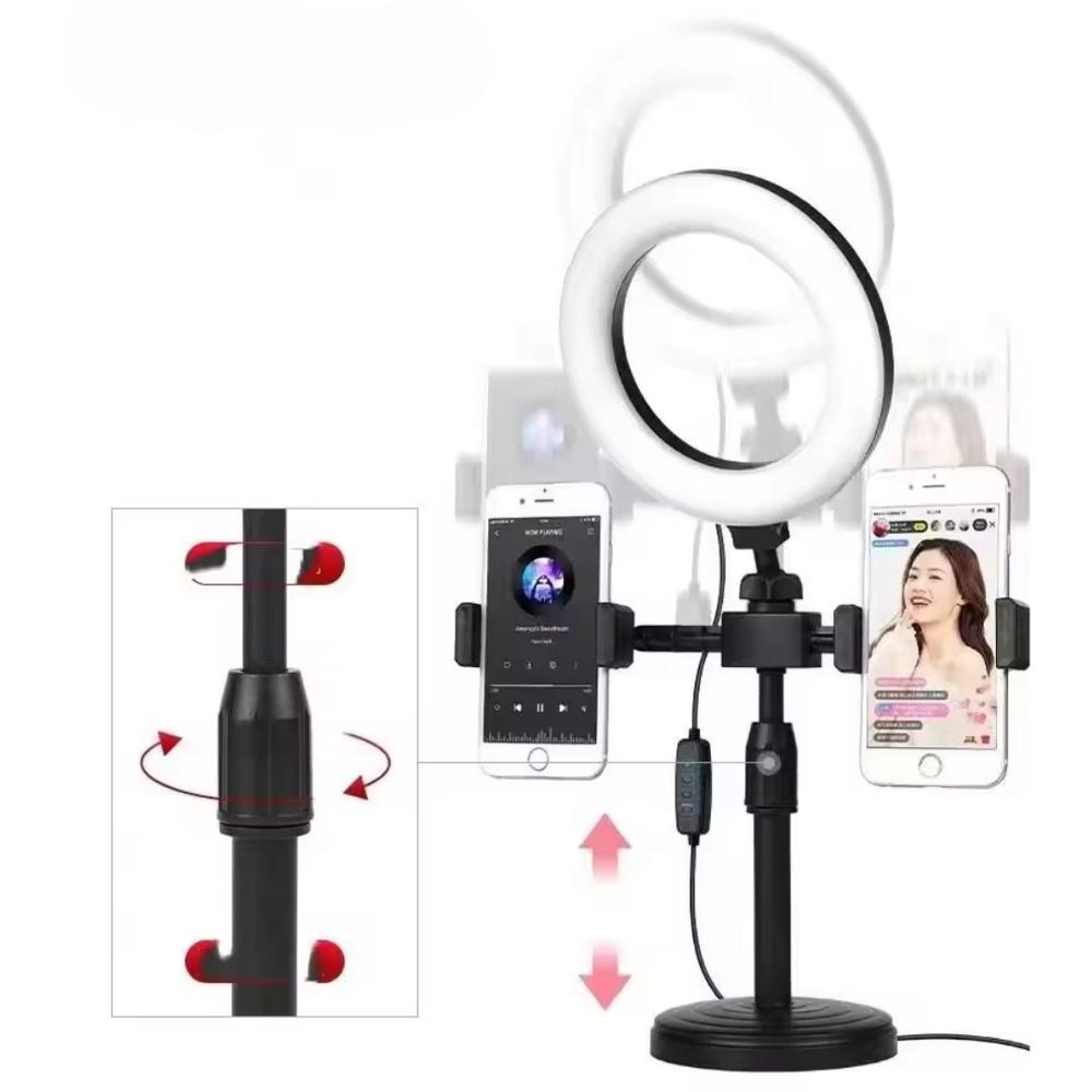 Lámpara Aro Luz Led Con Doble Soporte Para Celular Parante Ajustable