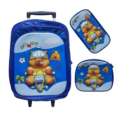 Mochila con Ruedas para Niños y Niñas Multipack 3 en 1 Diseño Osito Moto Regreso a Clases