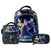 Kit Mochila Free Fire 3d Oficio Lonchera Cartuchera Negro Free Fire