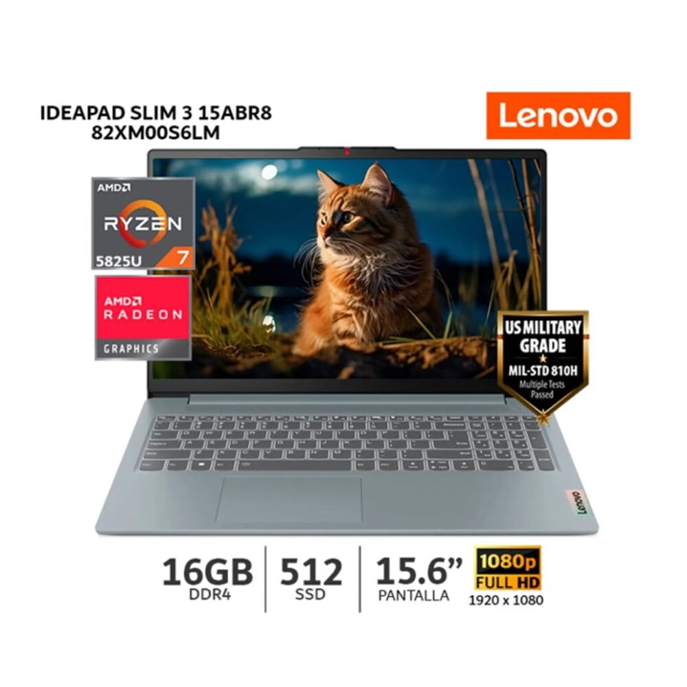 Laptop Lenovo 15.6"" AMD Ryzen 7 5825U Free dos RAM 16GB SSD 512GB Gris Ártico