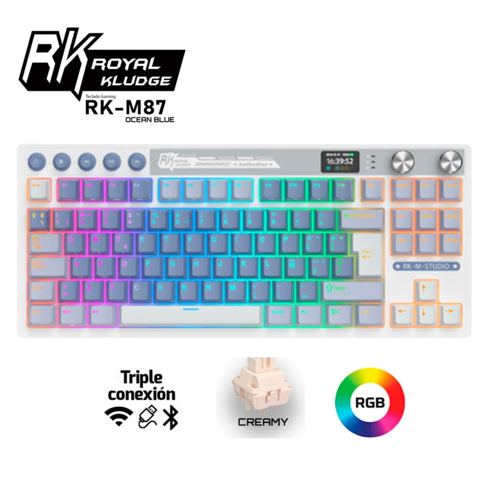 Teclado Royal Kludge RK M87 TKL Inalambrico OCEAN BLUE - CREAMY SWITCH