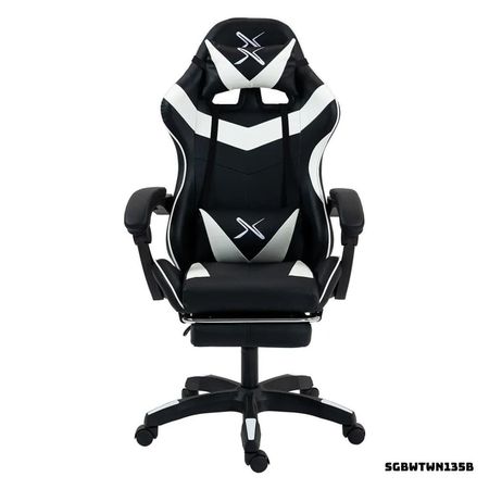 SILLA GAMER LYZOR CON POSAPIES BLANCO Y NEGRO - SGBWTWN135B