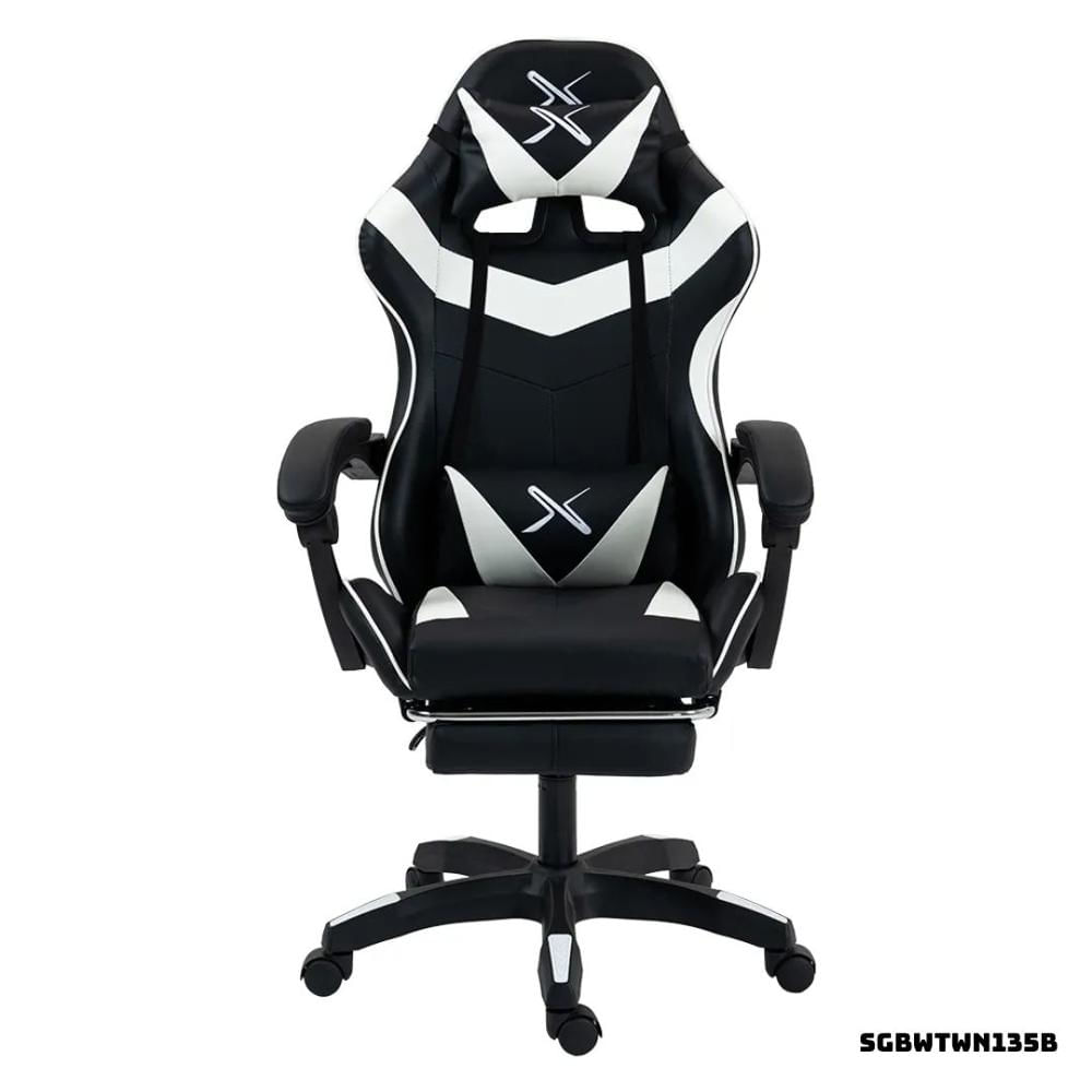 SILLA GAMER LYZOR CON POSAPIES BLANCO Y NEGRO - SGBWTWN135B
