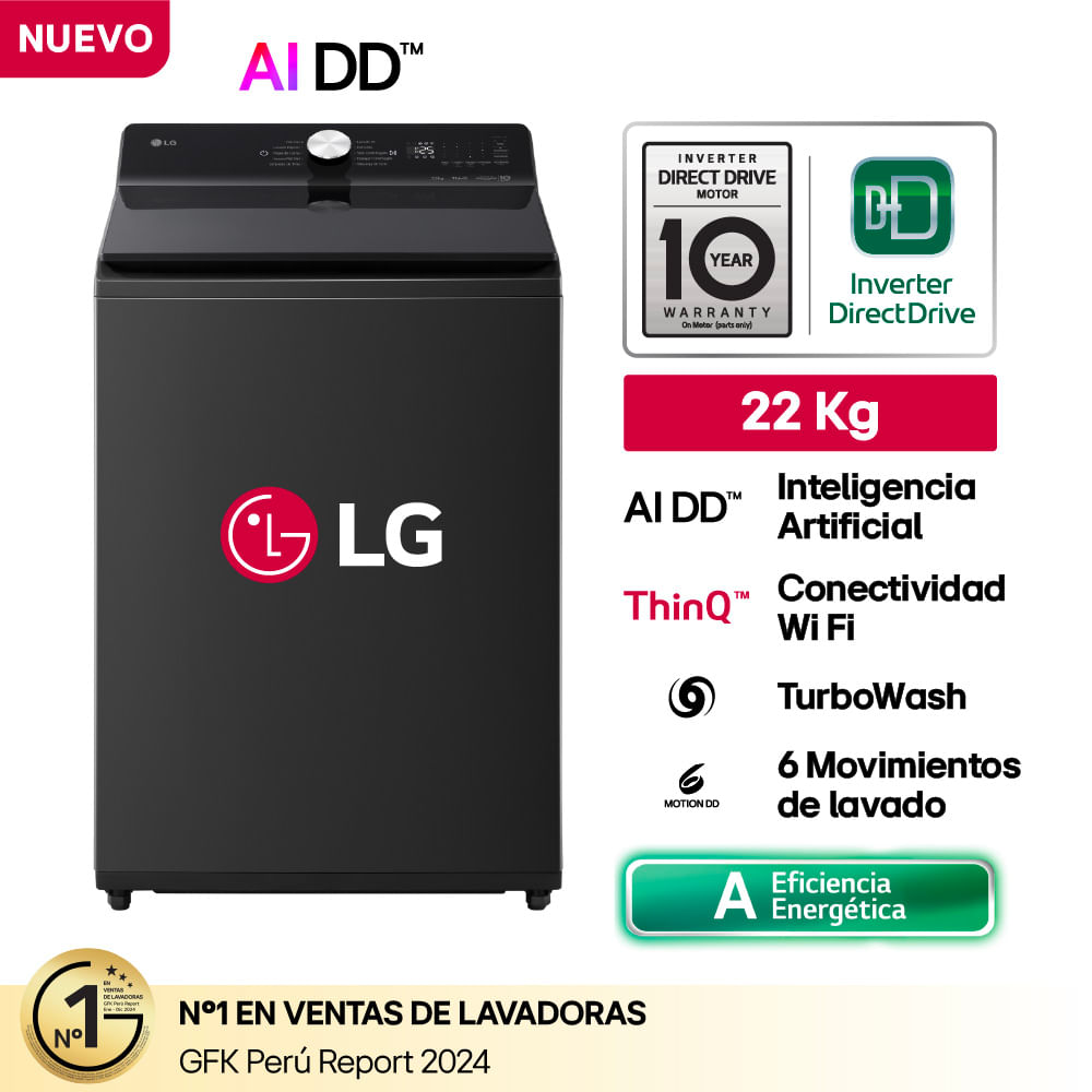 Lavadora Automática LG WT22OBTX 22 Kg Negro