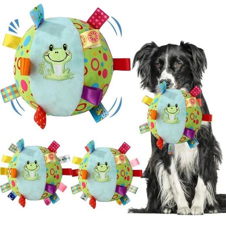 HERMOSA PELOTA JUGUETE PARA PERRO DE FELPA CON SONIDO RANA