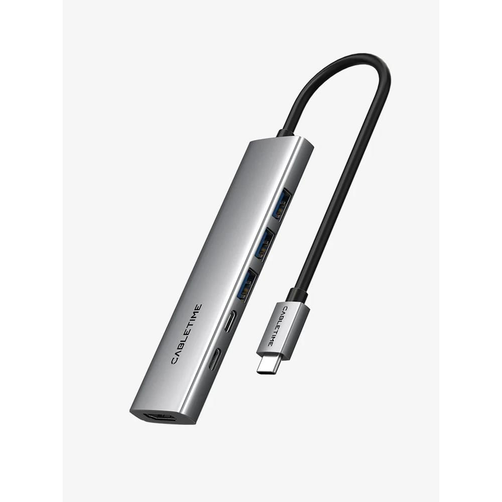 Hub 6 in 1 USB-C con HDMI y PD 100W USB-A para MacBook Windows HB01G - CT-HBP1-AG6