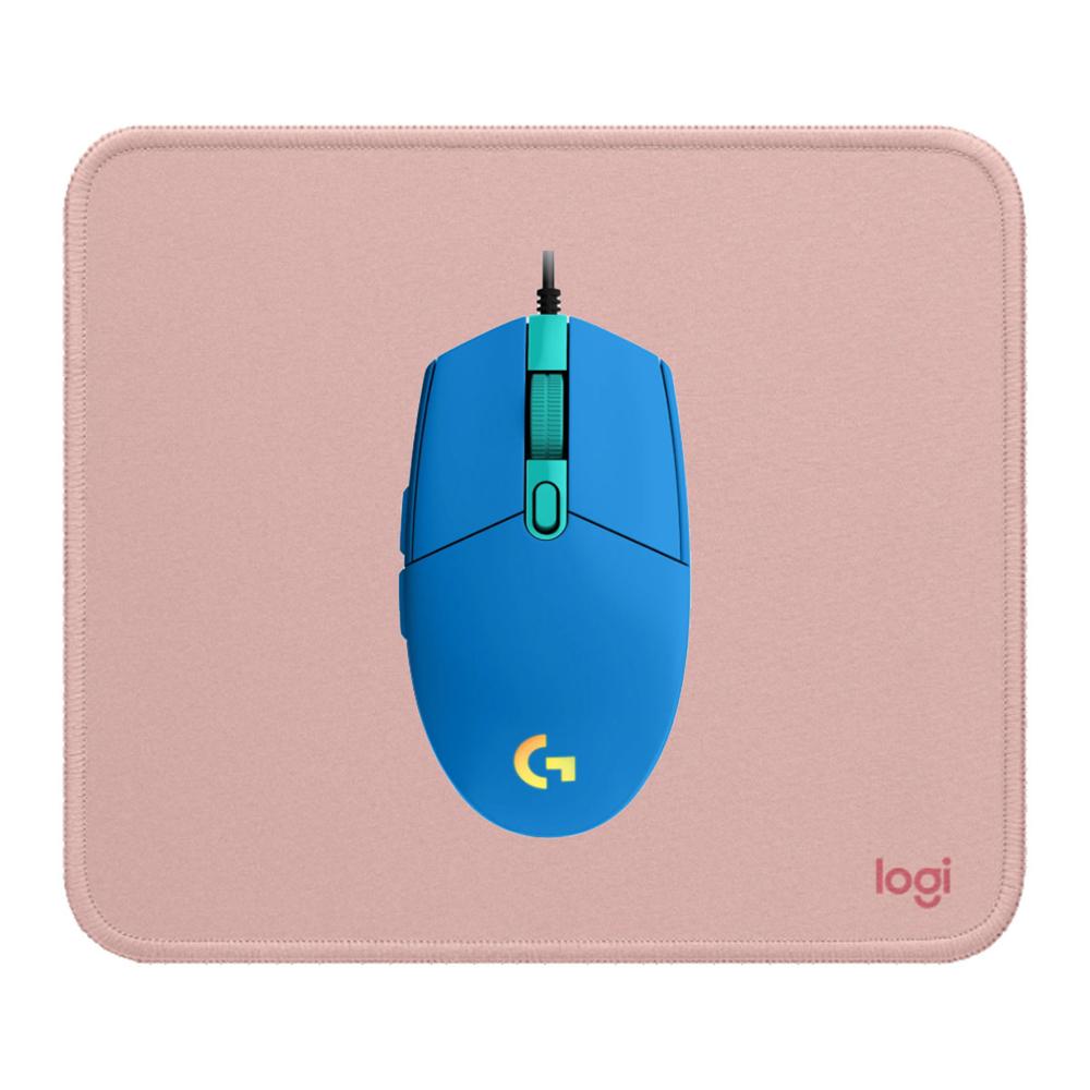 COMBO LOGITECH MOUSE G203 AZUL Y PAD MOUSE 200X230 ROSADO