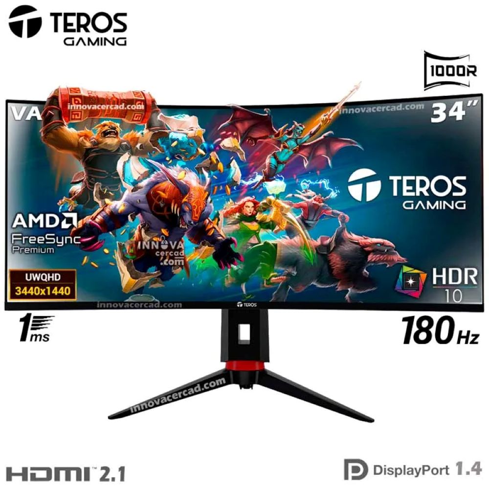 Monitor curvo gaming TEROS TE-3411G, 34"" WQHD VA, HDMI, DP
