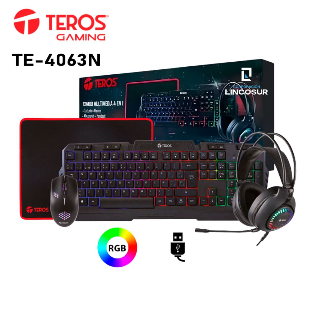 COMBO TEROS TECLADO MOUSE AUDIFONO Y PAD MOUSE TE-4063N