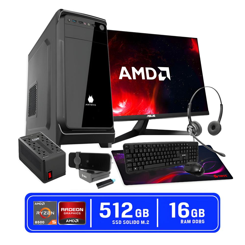 PC Computadora Ryzen 5 8500G DDR5 16GB SSD 512GB Monitor ASUS 24PULG FHD Kit Completo