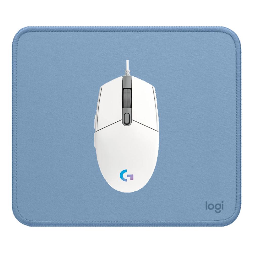 MOUSE G203 BLANCO Y PAD MOUSE 200X230 AZUL