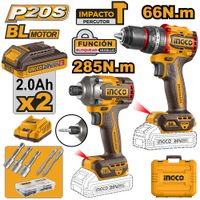 Kit Percutor Brushless Ingco 66NM con Atornillador de Impacto Brushless 20V 285NM CKLI20277