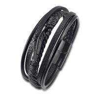 Pulsera De Cuero HOJA NEGRA 21 cm.
