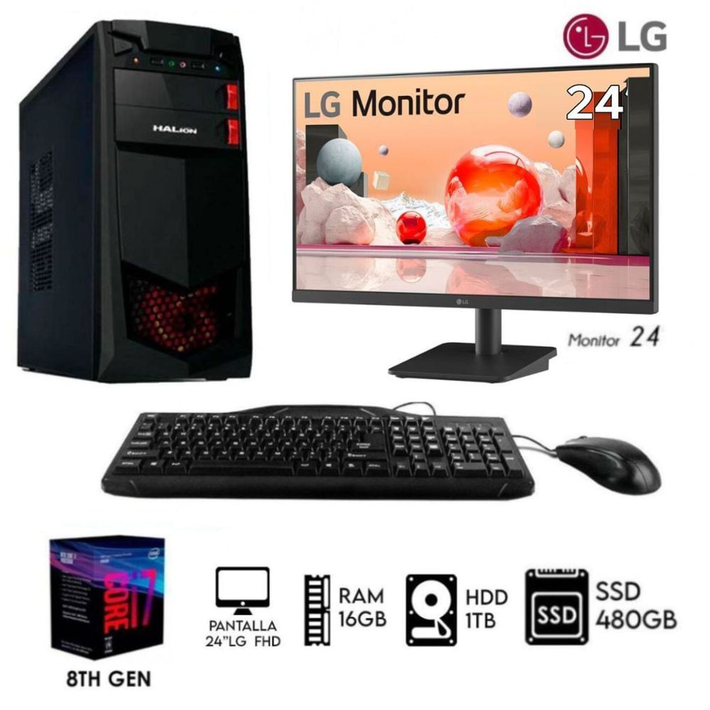 Computadora Pc Intel Core i7-8TH Ram 16GB Disco 1TB SSD480GB Monitor 24FHD