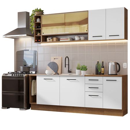 Mueble de Cocina Integral Agata Themis 220 cm - Marrón y Blanco