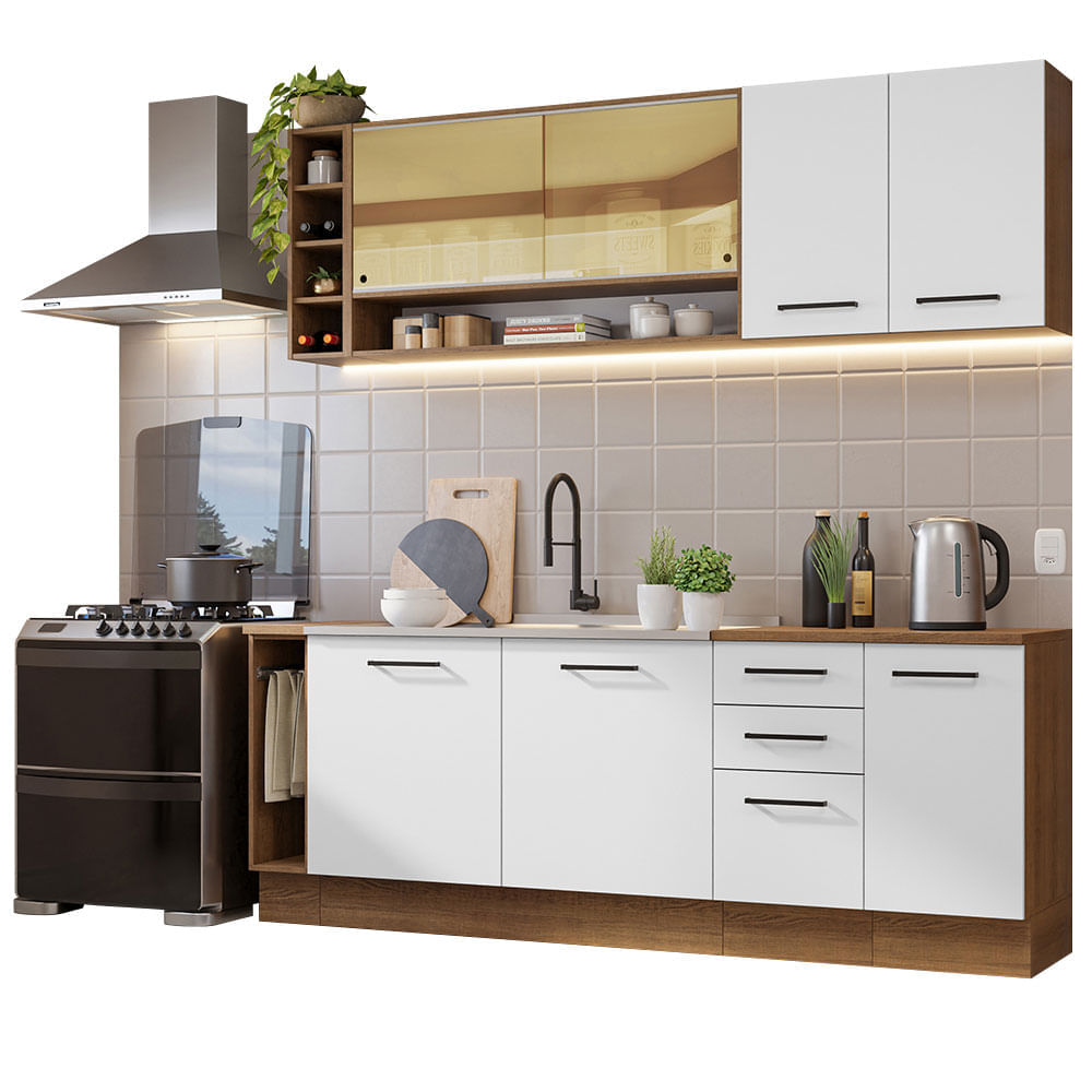 Mueble de Cocina Integral Agata Themis 220 cm - Marrón y Blanco