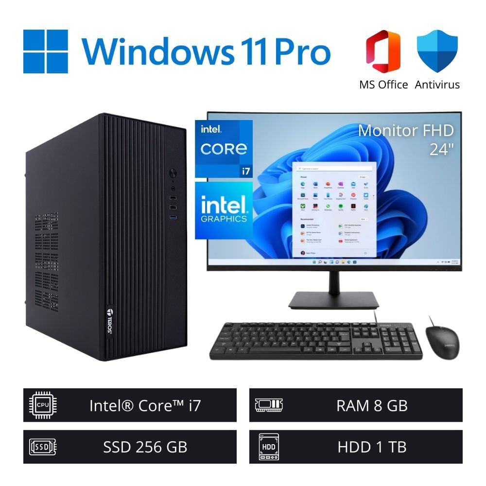 Computadora PC Intel Core i7 3,90 GHz 8GB RAM 256GB SSD 1TB HDD + Monitor 24"" FHD