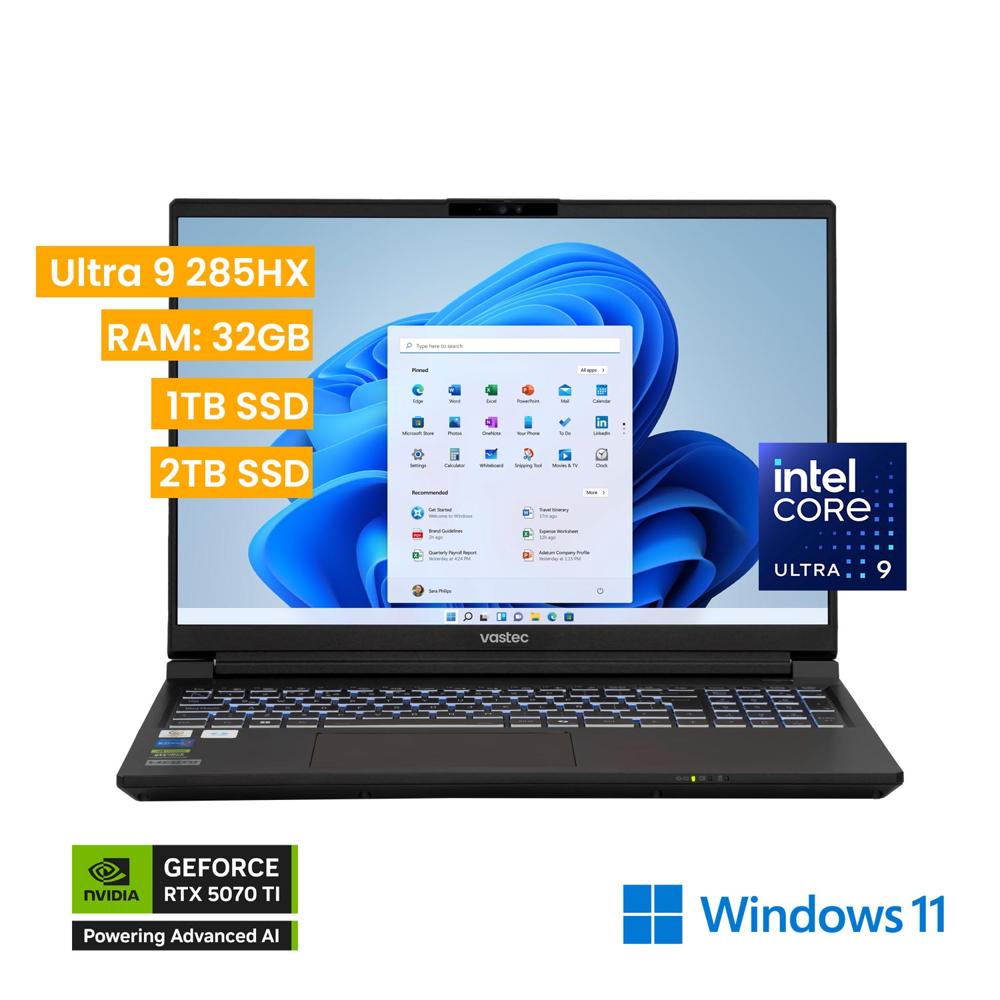 Laptop vastec Intel Core Ultra 9 275HX 32GB 1TB 2TB SSD NVIDIA RTX 5070 Ti 12GB Windows 11 Pro