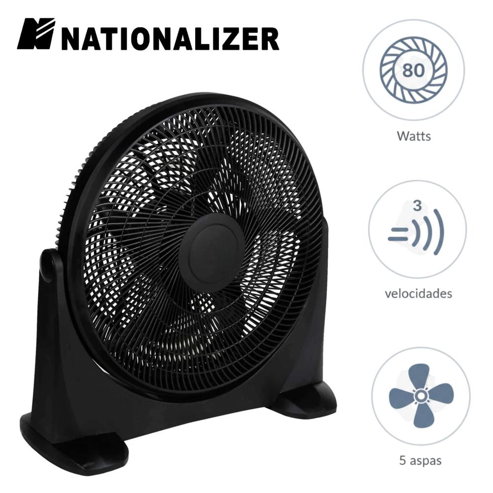 Ventilador de Piso Nationalizer 20" KYT50 Negro con 3 Velocidades