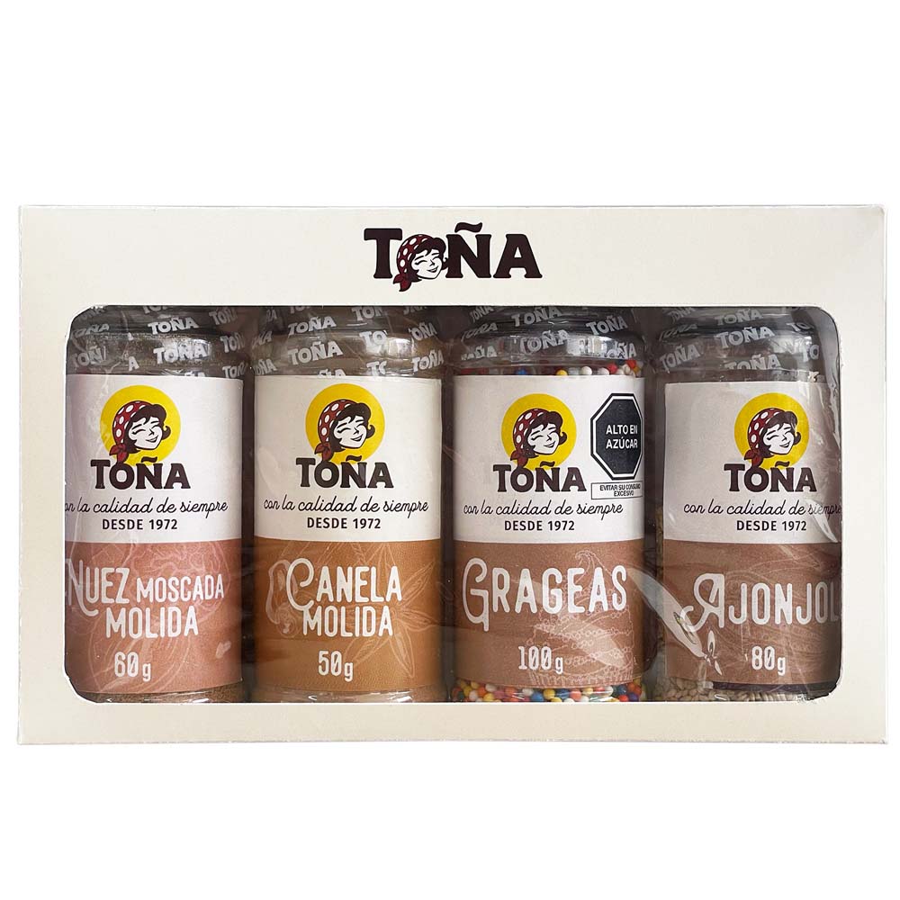 Pack Canela Molida TOÑA Pote 50g + Nuez Moscada Molida Pote 60g + Grageas Pote 100g + Ajonjolí Pote 80g