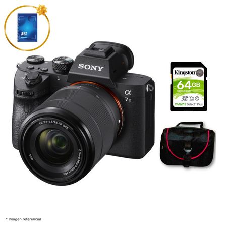 Cámara Sony Alpha 7 III Mirrorless + Lente 28-70mm + Kit Básico Cámara Sony Alpha 7 III Mirrorless y Lente 28-70mm y Kit Básico