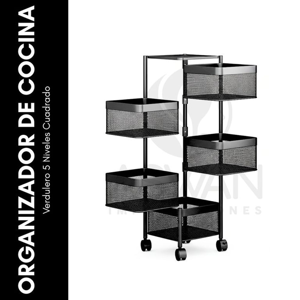 Verdulero 5 Niveles Cuadrado Negro