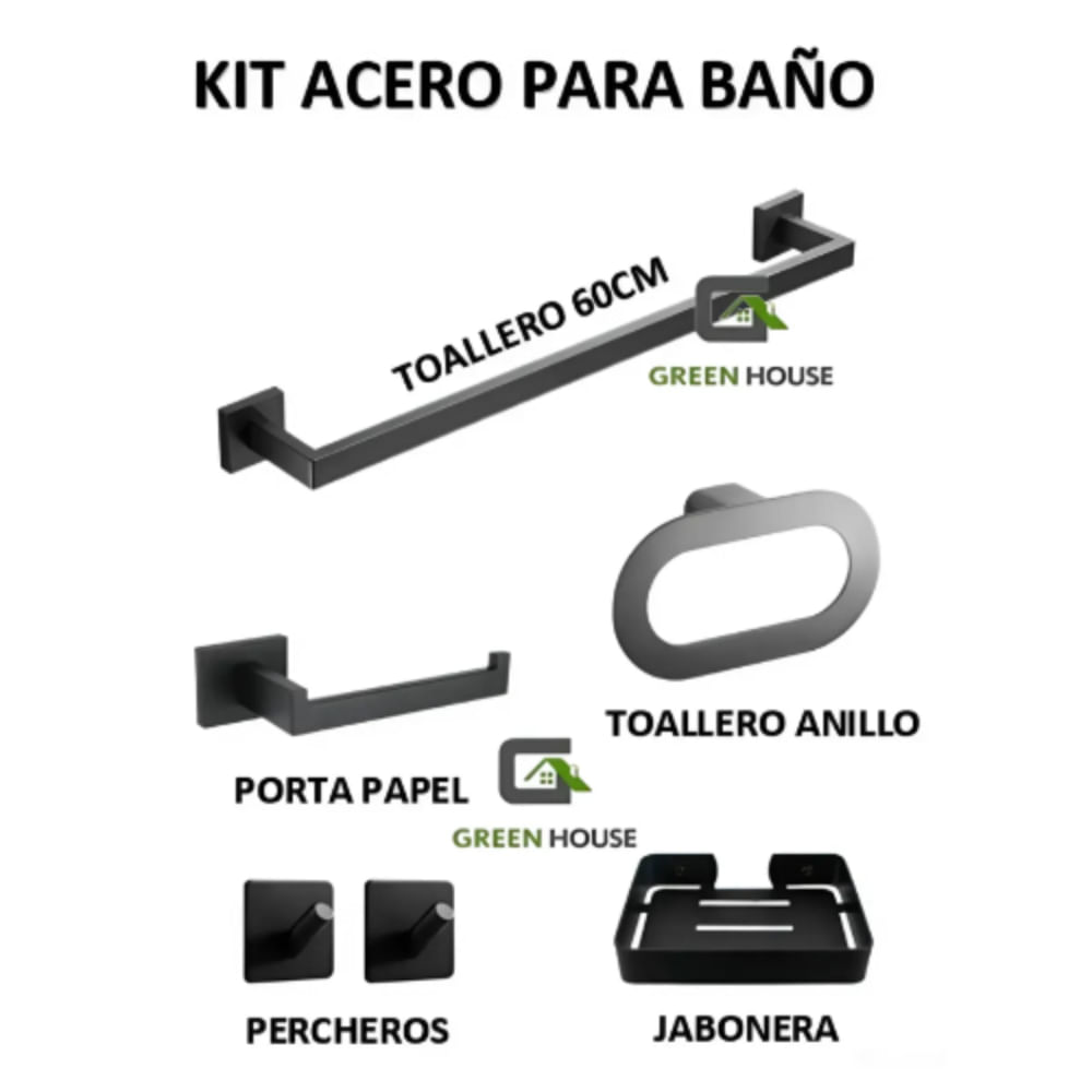 KIT DE BAÑO ACERO INOXIDABLE NEGRO MATE