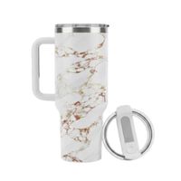 Vaso Térmico de Asa Portable Acero Inoxidable con Sorbete Pajilla Uso Diario y Personal 1 LT Marmol