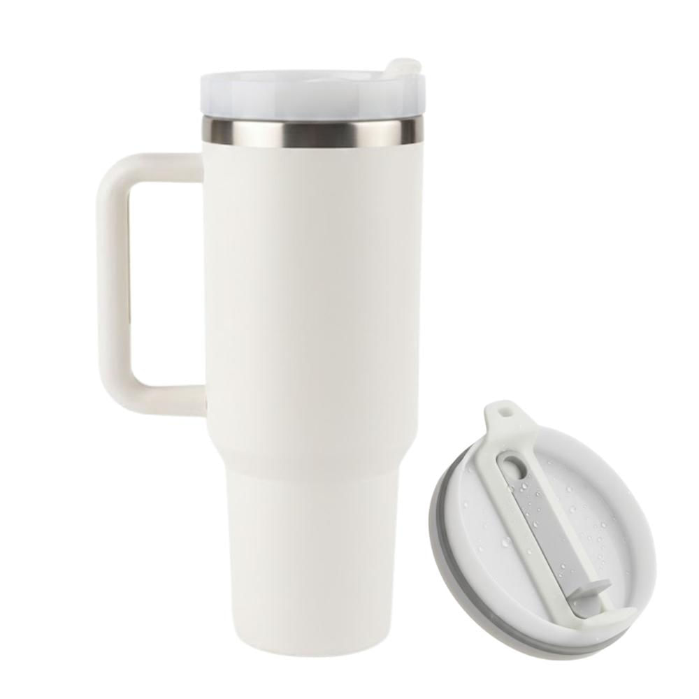 Vaso Térmico de Asa Portable Acero Inoxidable con Sorbete Pajilla Uso Diario y Personal 1 LT Hueso