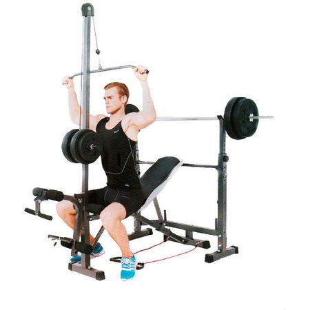 Mini Gimnasio Con Polea Y Banca Para Pecho Con Predicador Sport Fitness