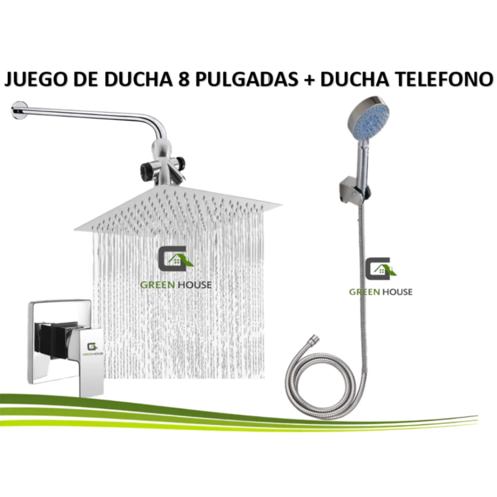 KIT DUCHA ESPAÑOLA DE ACERO 20CM CROMADO MEZCLADORA DUCHA TELEFONO
