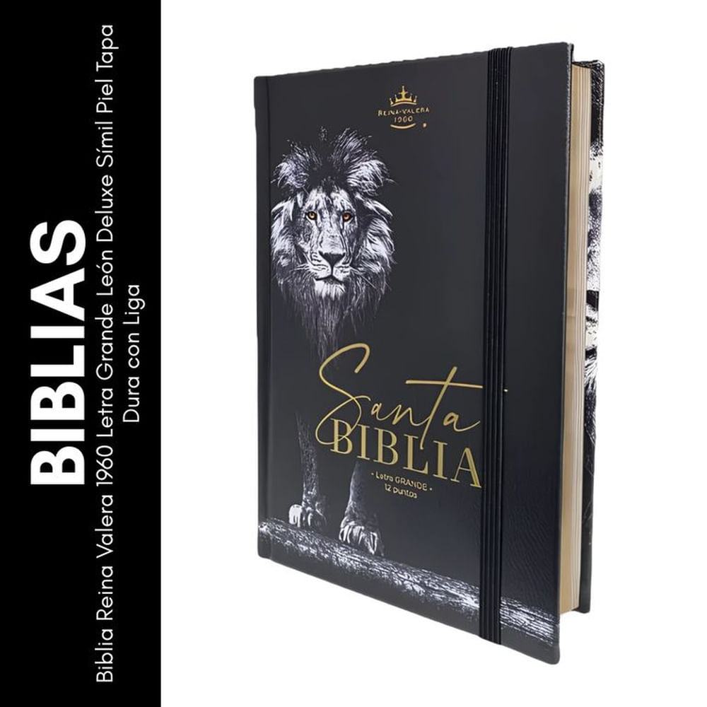 Biblia Reina Valera 1960 Letra Grande León Deluxe Símil Piel Tapa Dura con Liga