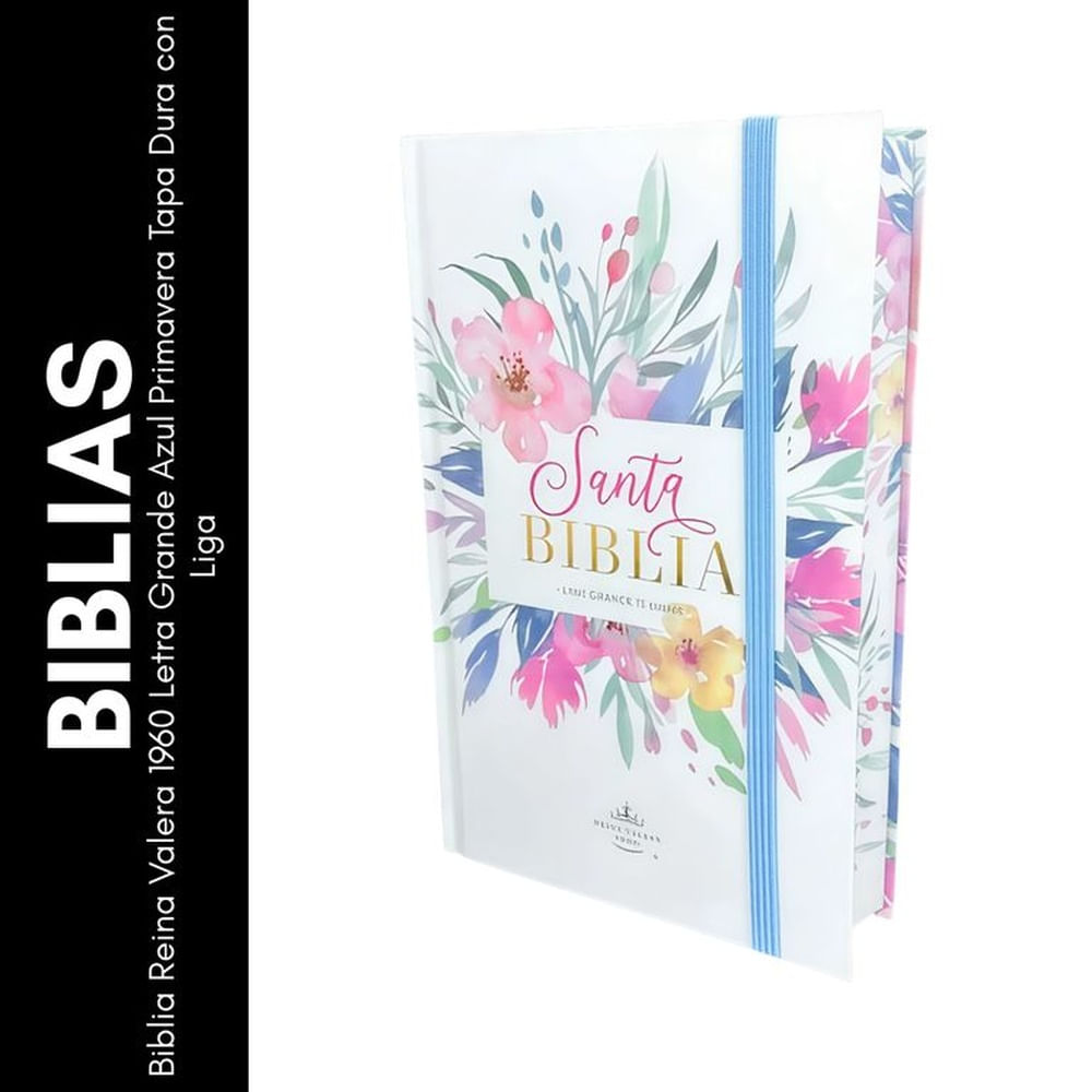Biblia Reina Valera 1960 Letra Grande Azul Primavera Tapa Dura con Liga