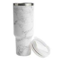 Vaso Térmico de Asa Portable Acero Inoxidable con Sorbete Pajilla Uso Diario y Personal 1 LT MarmolG