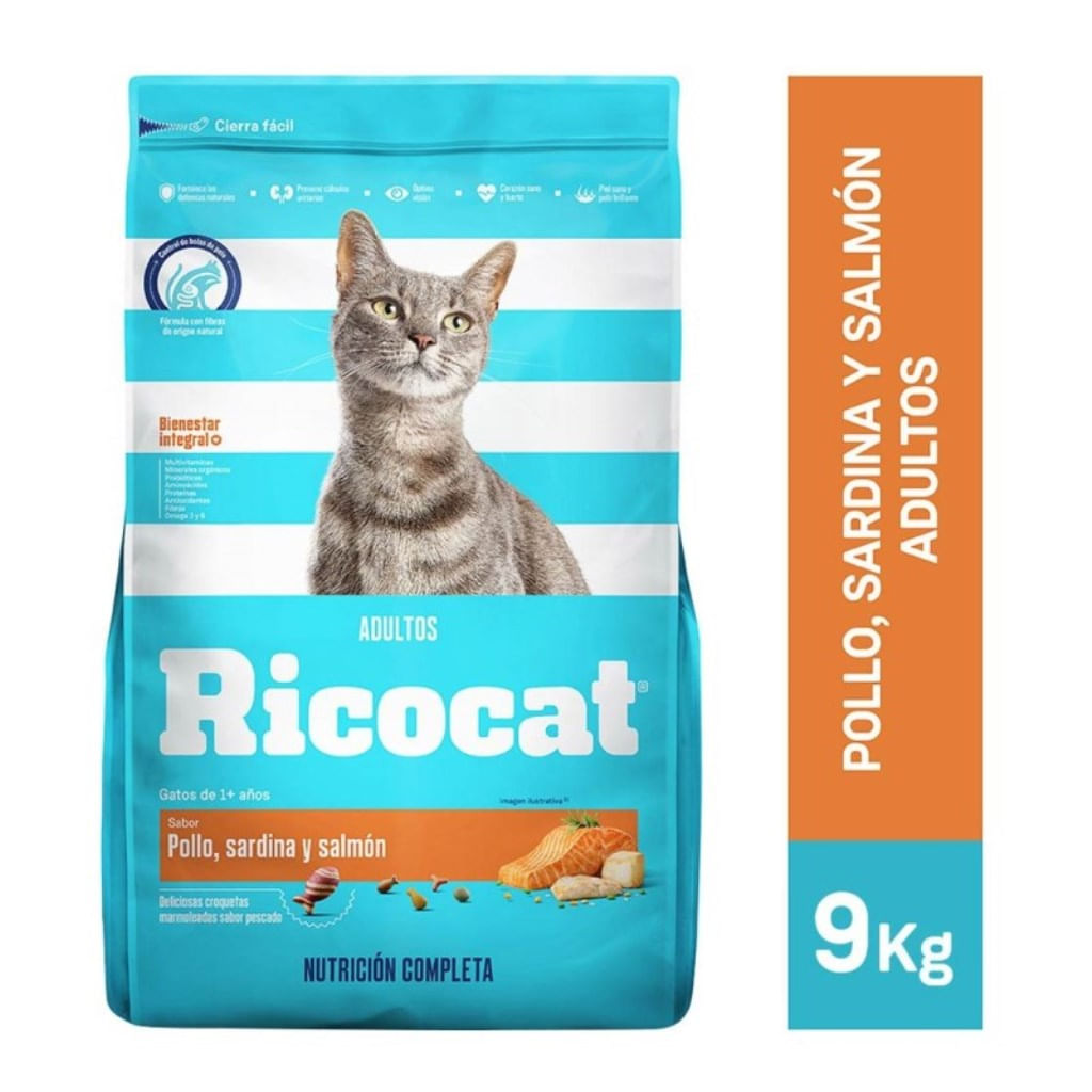 Comida para Gatos Ricocat Adultos Pollo Sardina y Salmón 9 Kg