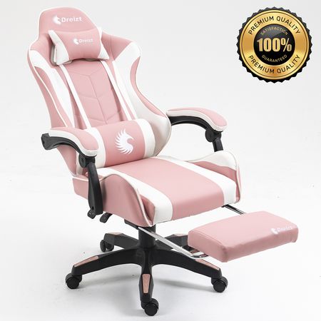 Silla Gamer Ergonómica Dreizt Shine Series Rosado Con Posapies Reclinable
