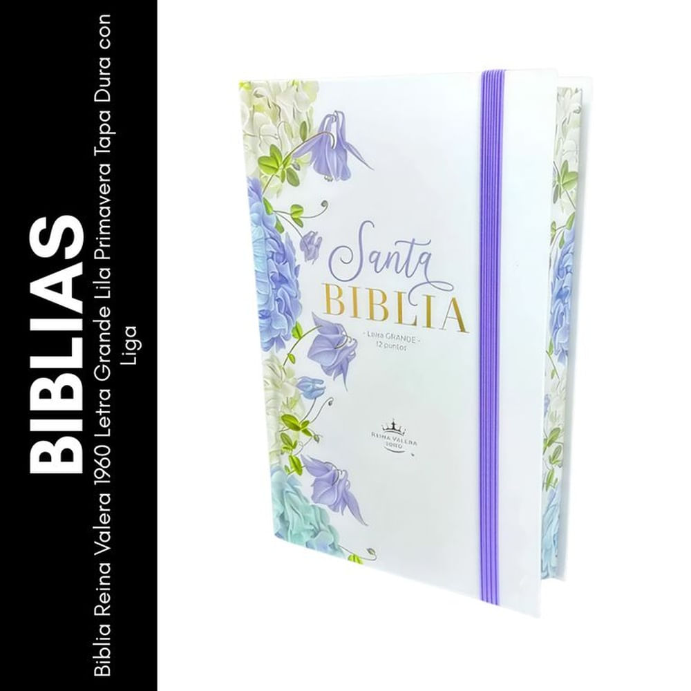 Biblia Reina Valera 1960 Letra Grande Lila Primavera Tapa Dura con Liga
